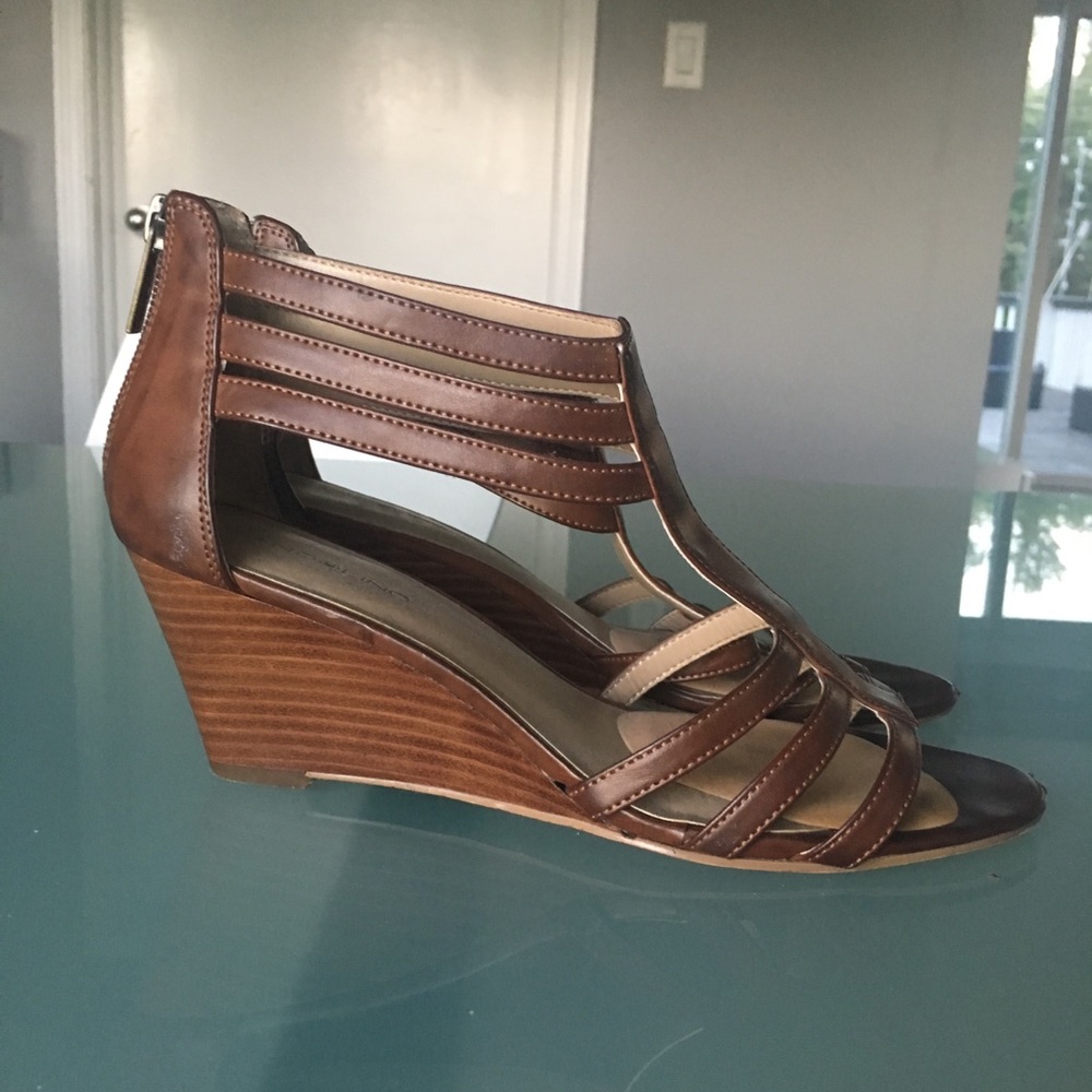 Tan Leather Sandal Wedges